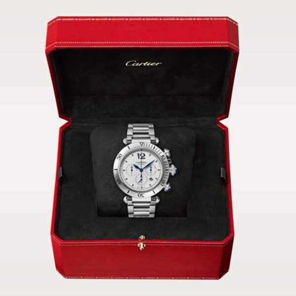 Cartier Pasha de Cartier 41 mm chronograph automatic movement steel interchangeable metal and leather straps WSPA0018