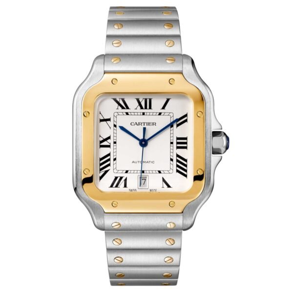 Cartier Santos De Cartier Watch Large Model Automatic Yellow Gold Steel Interchangeable Metal And Leather Bracelets W2SA0009
