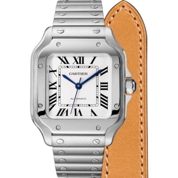 Cartier Santos De Cartier Watch Medium Model Automatic Steel Interchangeable Metal And Leather Bracelets WSSA0029